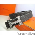Best 1:1 Hermes in Calfskin Diamond Belt HB118 Black Silver MG02622