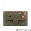 Chanel Classic Canvas Flap Bag With Charms A01112 Green MG00373