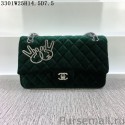 Chanel Flap Medium bag Sheepskin Velvet Leather green MG00049