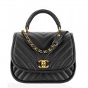 Chanel Reversed Chevron Round Flap Bag A98791 Black MG00321