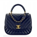 Chanel Reversed Chevron Round Flap Bag A98791 Blue MG04389