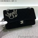 Fake 1:1 Chanel Flap Medium bag Sheepskin Velvet Leather black MG01030