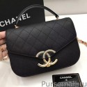 Fake Chanel Medium Flap with Top Handle Bag A93622 with rainbow strap MG00174