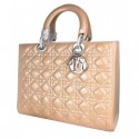 Fake Dior Lady Dior Cannage Quilted Patent Leather Large Tote Bag Apricot MG03293