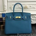 High Imitation Hermes Birkin 30cm 35cm Bag In Jean Blue Clemence Leather MG00934