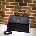 Imitation Gucci Bamboo Daily Leather Top Handle Bags 370830 Black MG01746