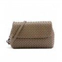 Luxury Fake Bottega Veneta Leather Woven Flap Bag Gray MG03839