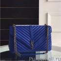 Luxury Imitation Saint Laurent Large Monogram College Bag in Blue Goatskin MG04493