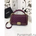 Replica Boy Chanel Top Handle Flap Bag Deer Leather A94804 Purple MG02847