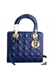 Best Dior Lady Dior Medium Patent Leather Handbag Blue MG00650