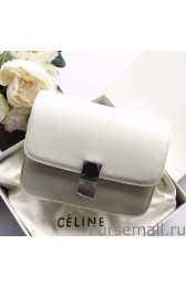 Celine Medium Classic Box Bag In White Spazzolato Calfskin MG00449