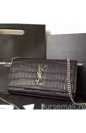 Copy Saint Laurent Medium Satchel Bag In Black Crocodile Calfskin MG01673