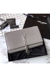 Copy YSL Saint Laurent Medium Kate Monogram Tassel Croco Leather Shoulder Bag Gray MG02877
