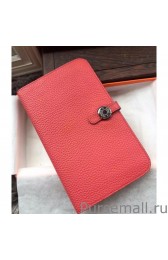Designer Replica Hermes Dogon Wallet In Rose Jaipur Leather MG00146