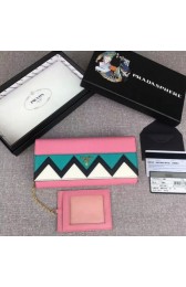Prada Saffiano leather flap wallet decorated with multicolored Greek key motif Sky Blue MG00269