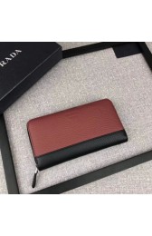 Prada Saffiano leather Zip Around Wallet Wine Red / Black MG02756