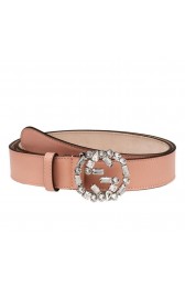Replica Gucci Pink Leather Belts With Crystal Interlocking G Buckle 354381 AP00K 5806 Belts MG02343