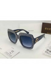 Best Gucci Oversize square-frame rhinestone GG0048 Sunglasses Black /Blue MG03945
