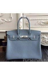 Best Hermes Birkin 30cm 35cm Bag In Blue Lin Clemence Leather MG03120