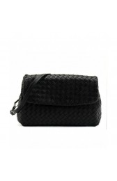 Bottega Veneta Leather Woven Flap Bag Black MG01893