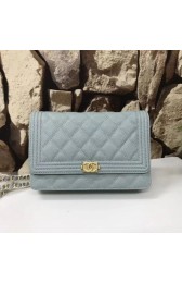 Chanel Boy Suede and Strass Wallet On Chain WOC Bag A80287 Light Blue MG03483