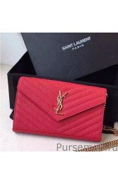 Copy Saint Laurent Chain Wallet In Red Grain Leather MG03685