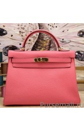 Fashion Imitation Hermes Kelly Bag In Rose Lipstick Clemence Leather MG03322
